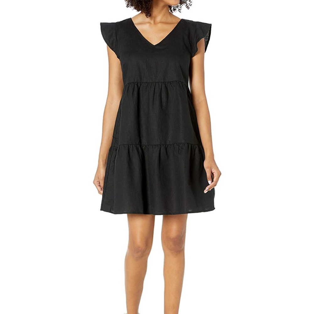 Goodthreads Women's Relaxed-Fit Washed Linen Blend Flutter-Sleeve Peasant Dress